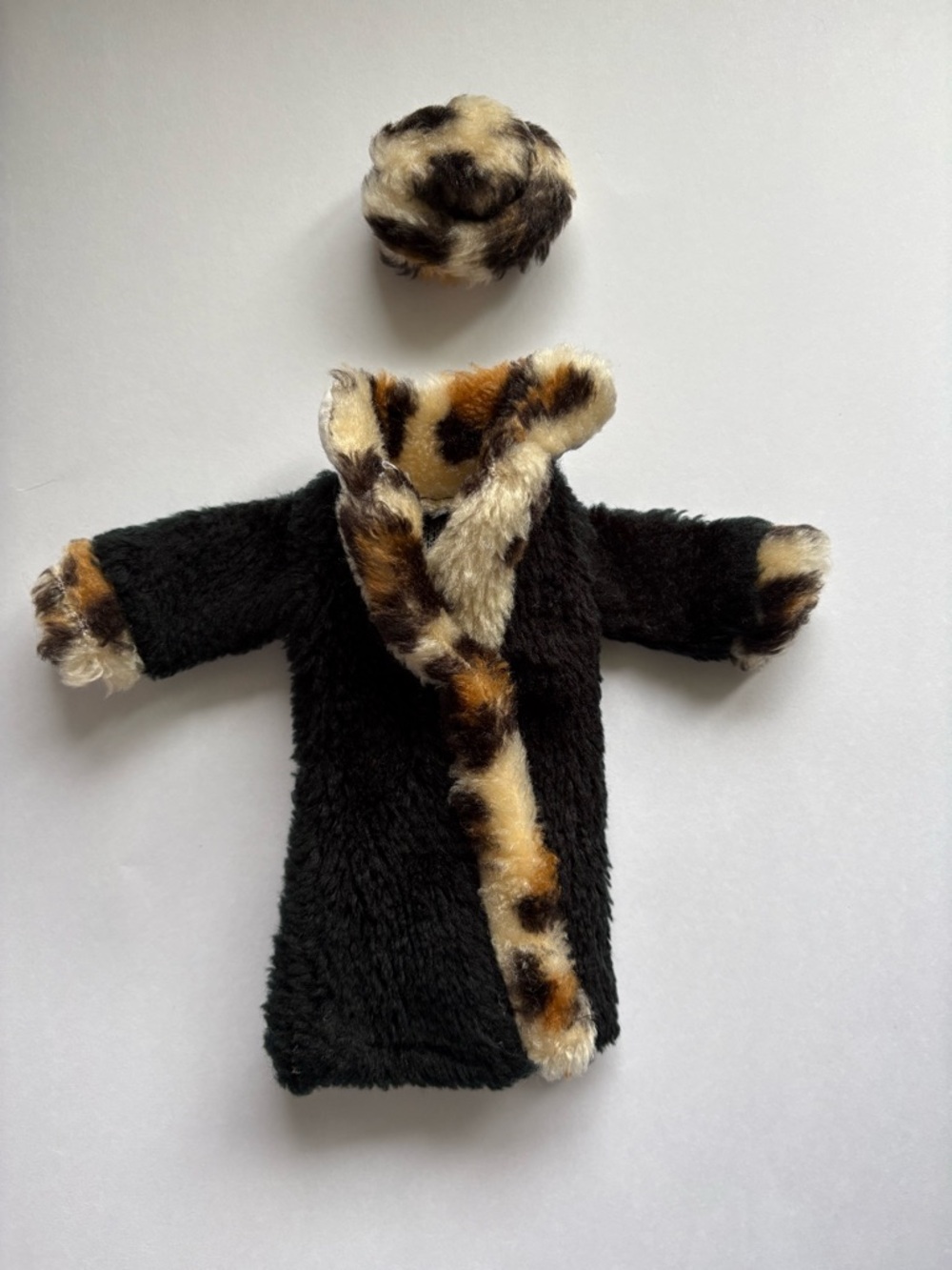 Vintage Black/Leopard Print Faux Fur Doll Coat and Matching Hat ‘Maddie Mod’
